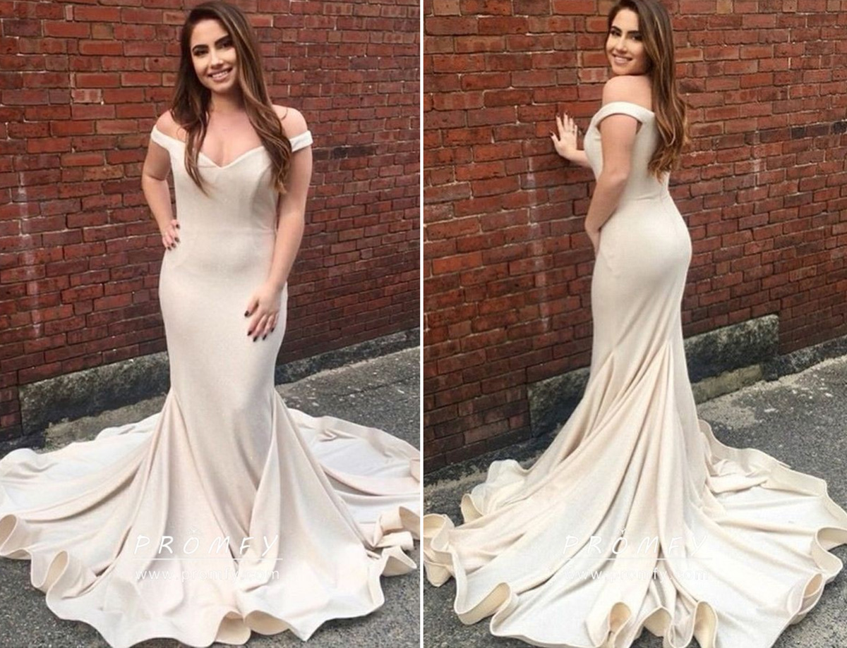 off shoulder cream spandex mermaid prom dress off shoulder cream spandex mermaid prom dress