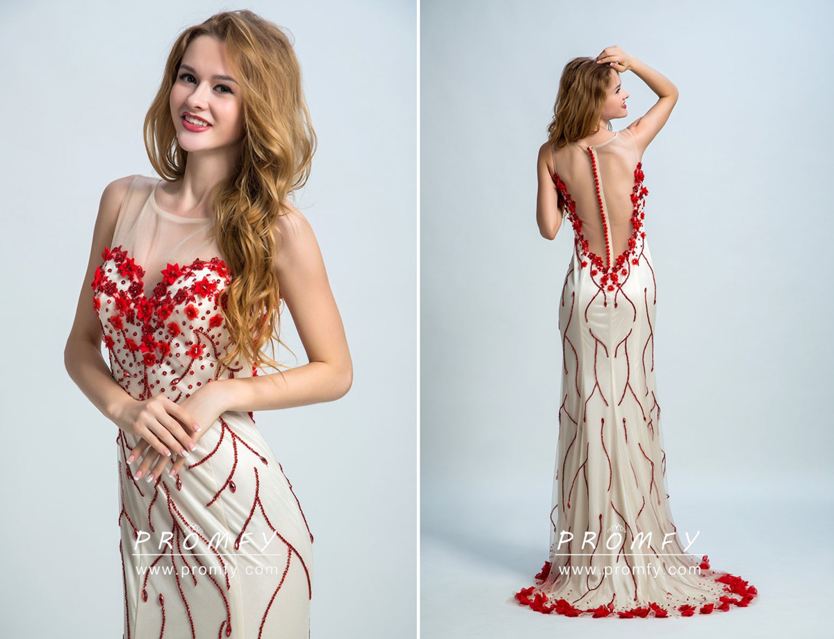 red fairy flower nude prom dress red fairy flower nude prom dress