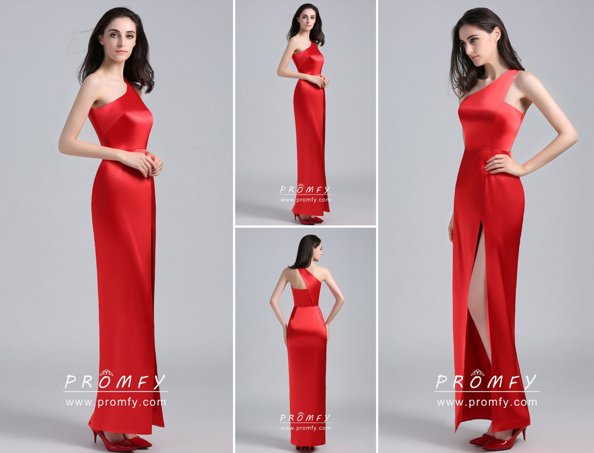red one shoulder ankle length prom dress red one shoulder ankle length prom dress