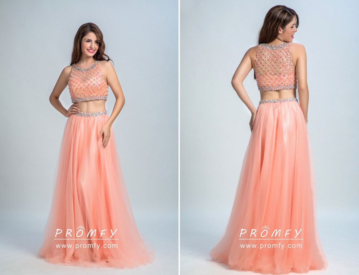 two piece peach prom dress two piece peach prom dress