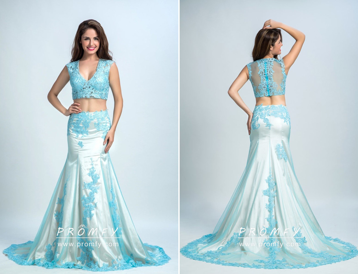 two piece sky blue prom dress two piece sky blue prom dress