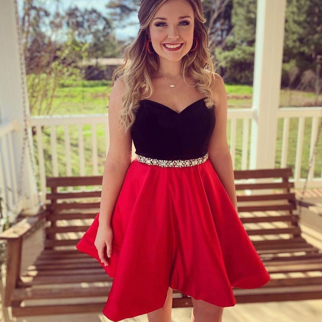 black red two tone short prom dress