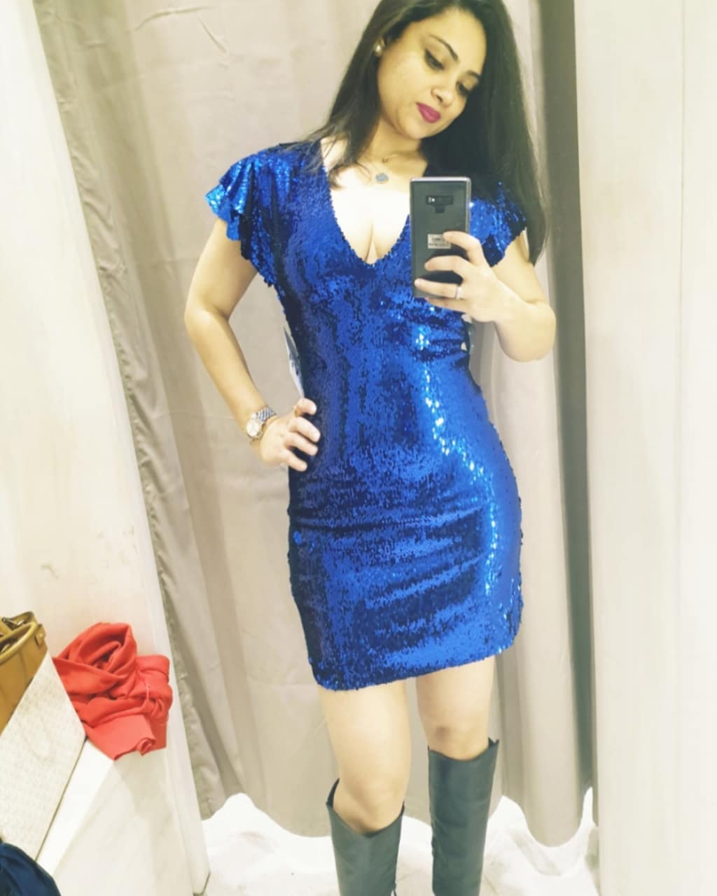 blue sequin short party dress