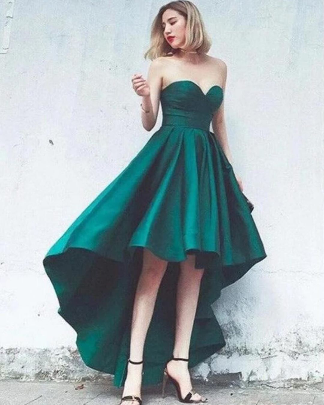 green high low prom dress