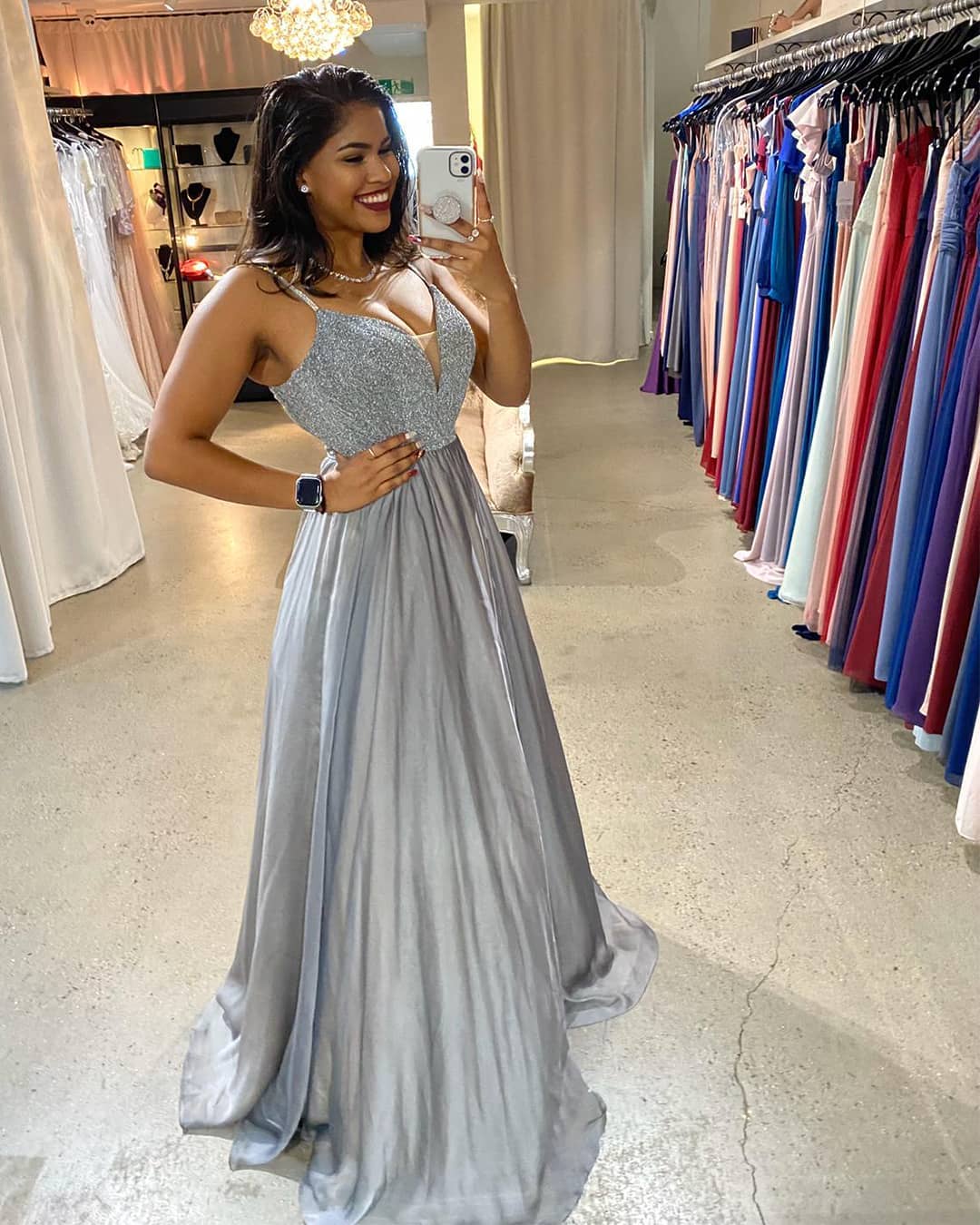 grey A line prom dress grey A line prom dress