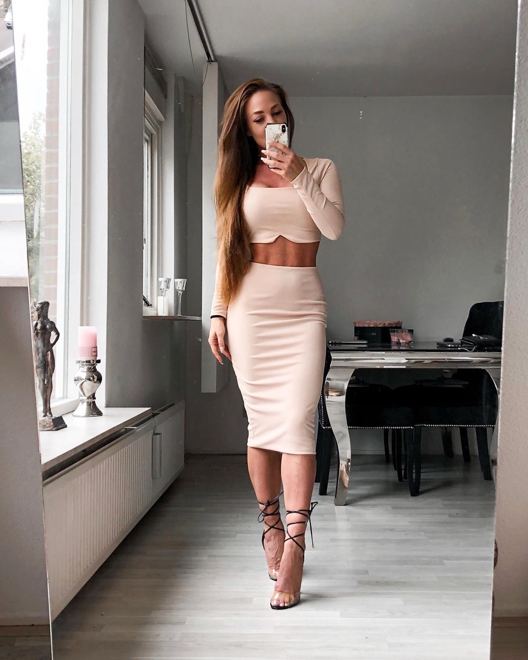 nude two piece party dress