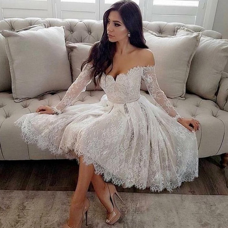 off the shoulder ivory lace party dress