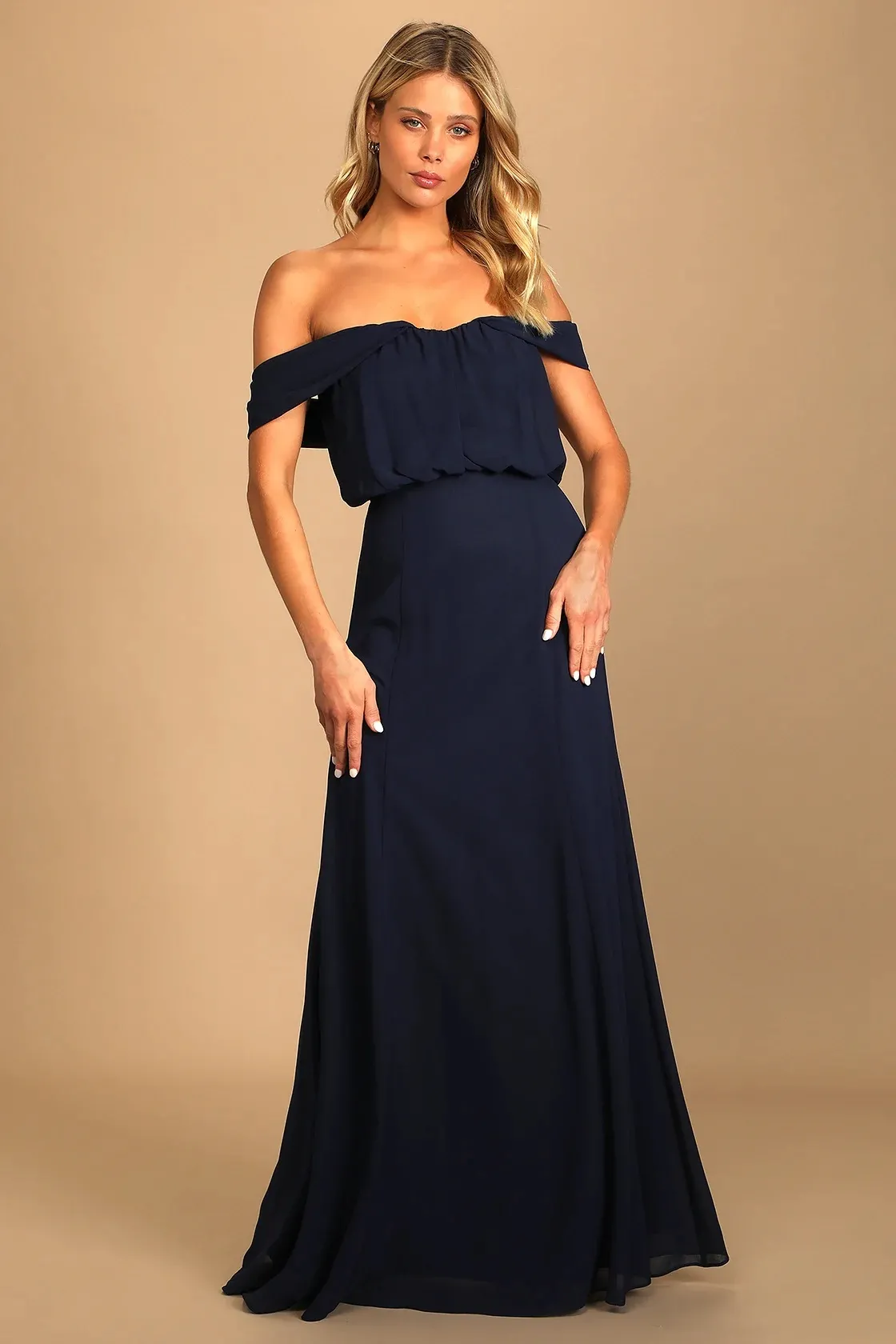 off-the-shoulder navy chiffon formal dress navy chiffon prom dress