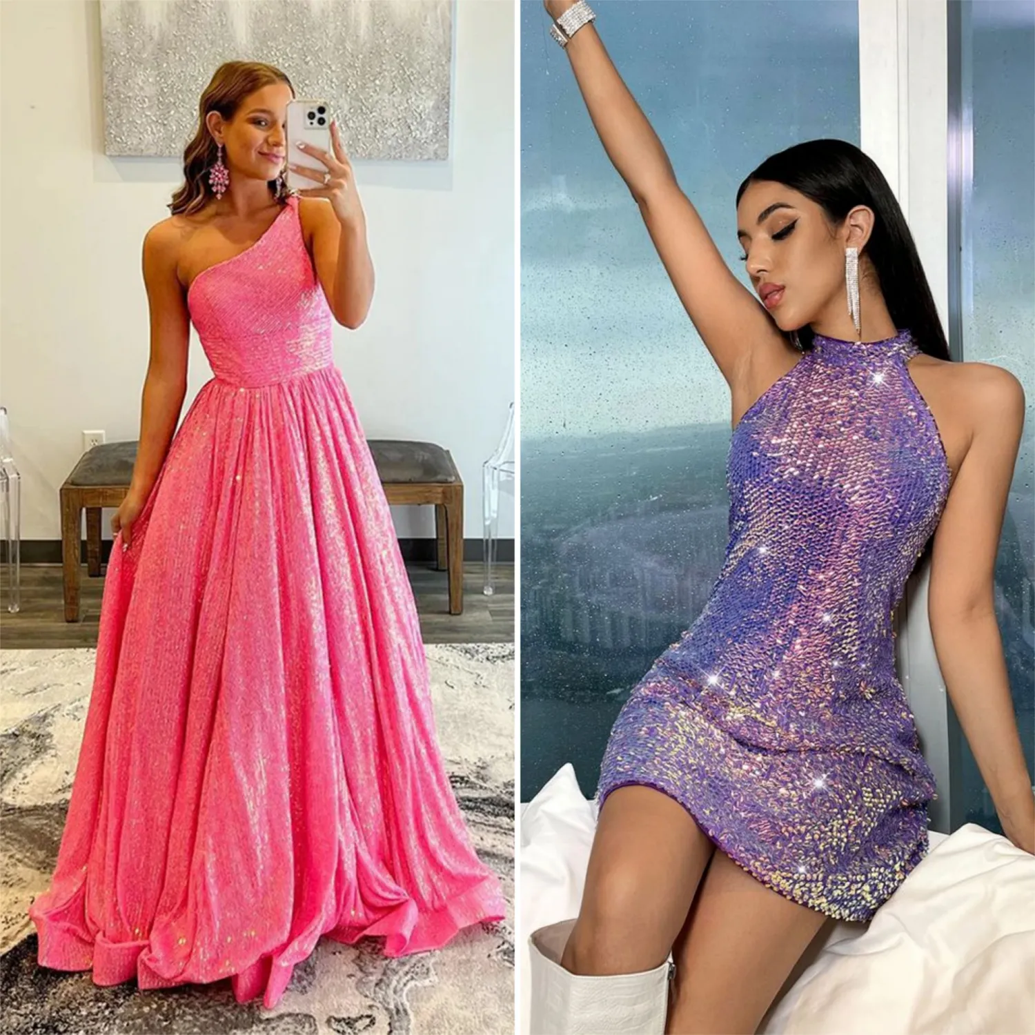 popular glitter sequin long and short party dress popular sequin dance dress