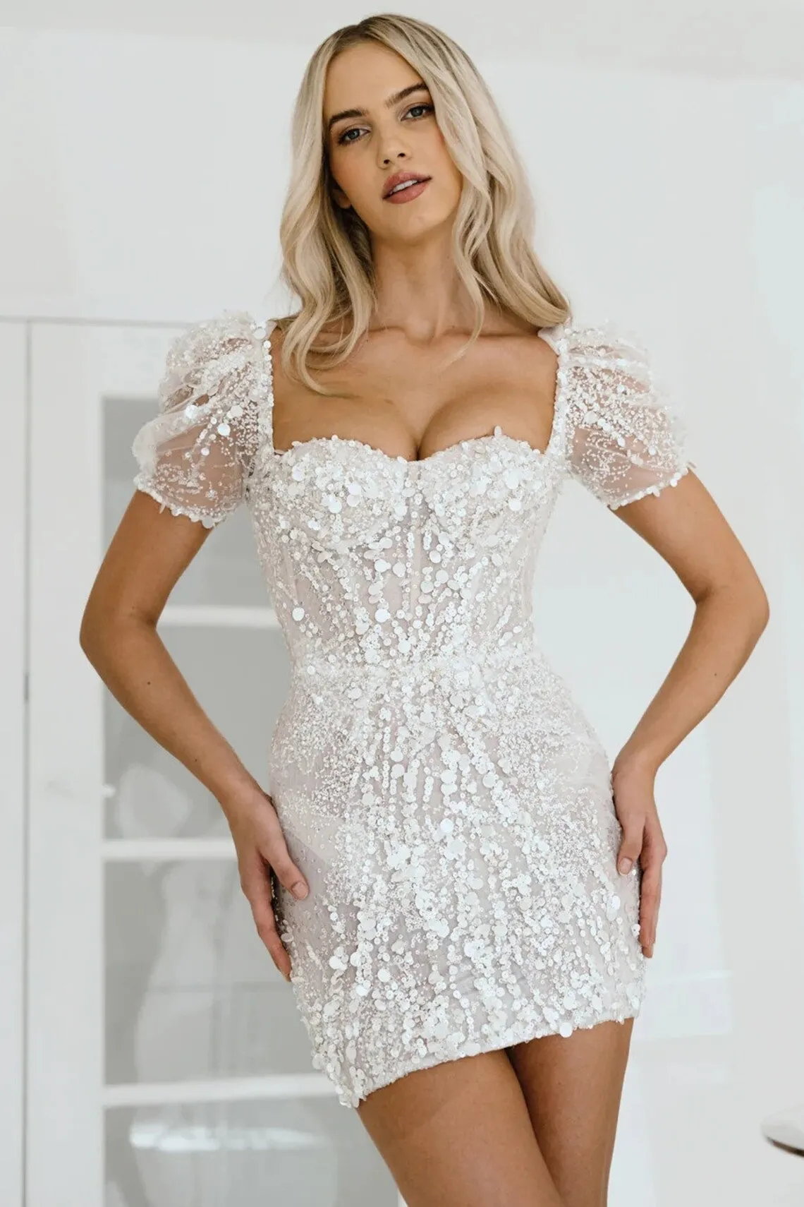 sparkling sequin short party dress ivory sequin short dress