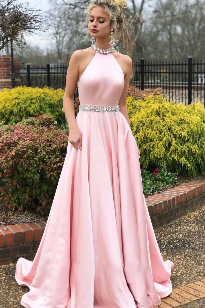 pink beaded formal dress