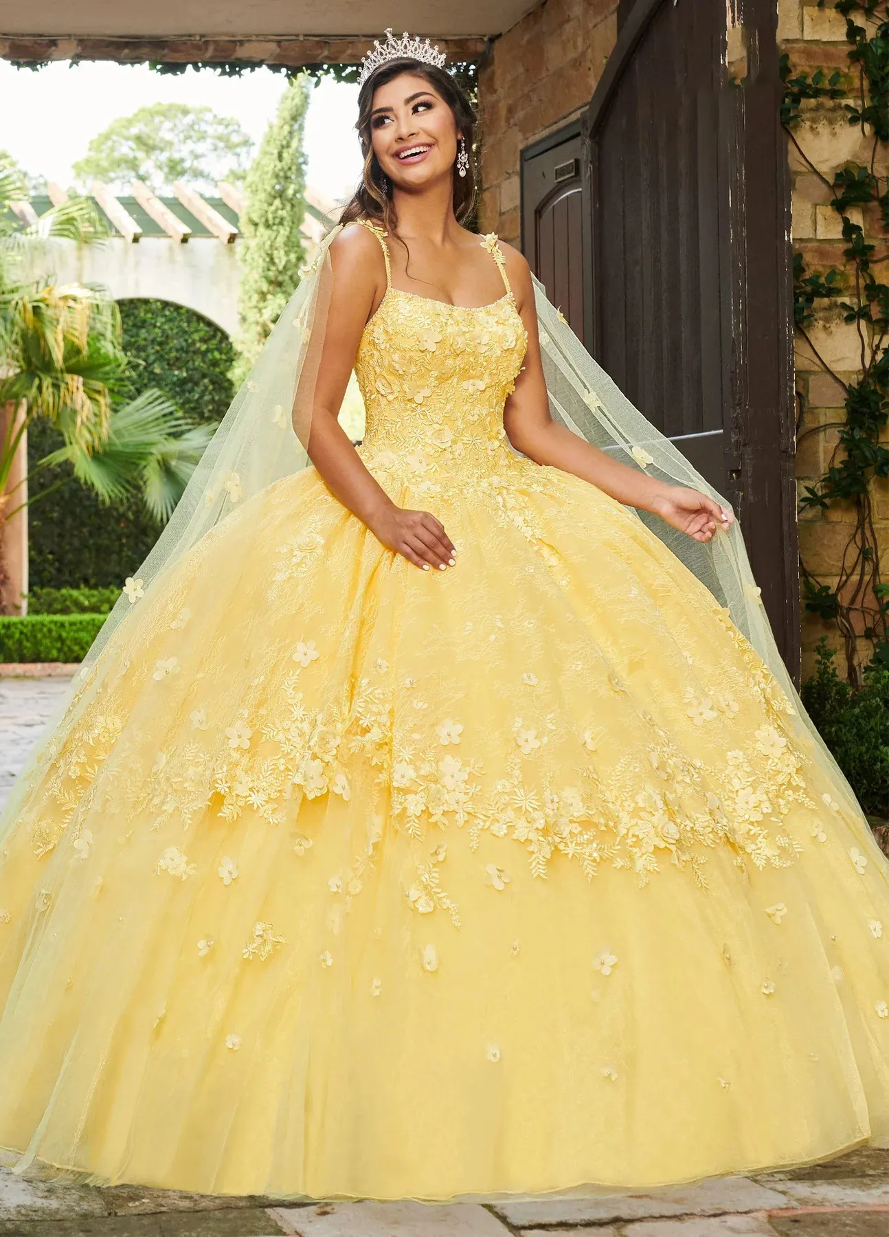yellow floral tulle Quinceanera dress yellow floral tulle Quinceanera dress