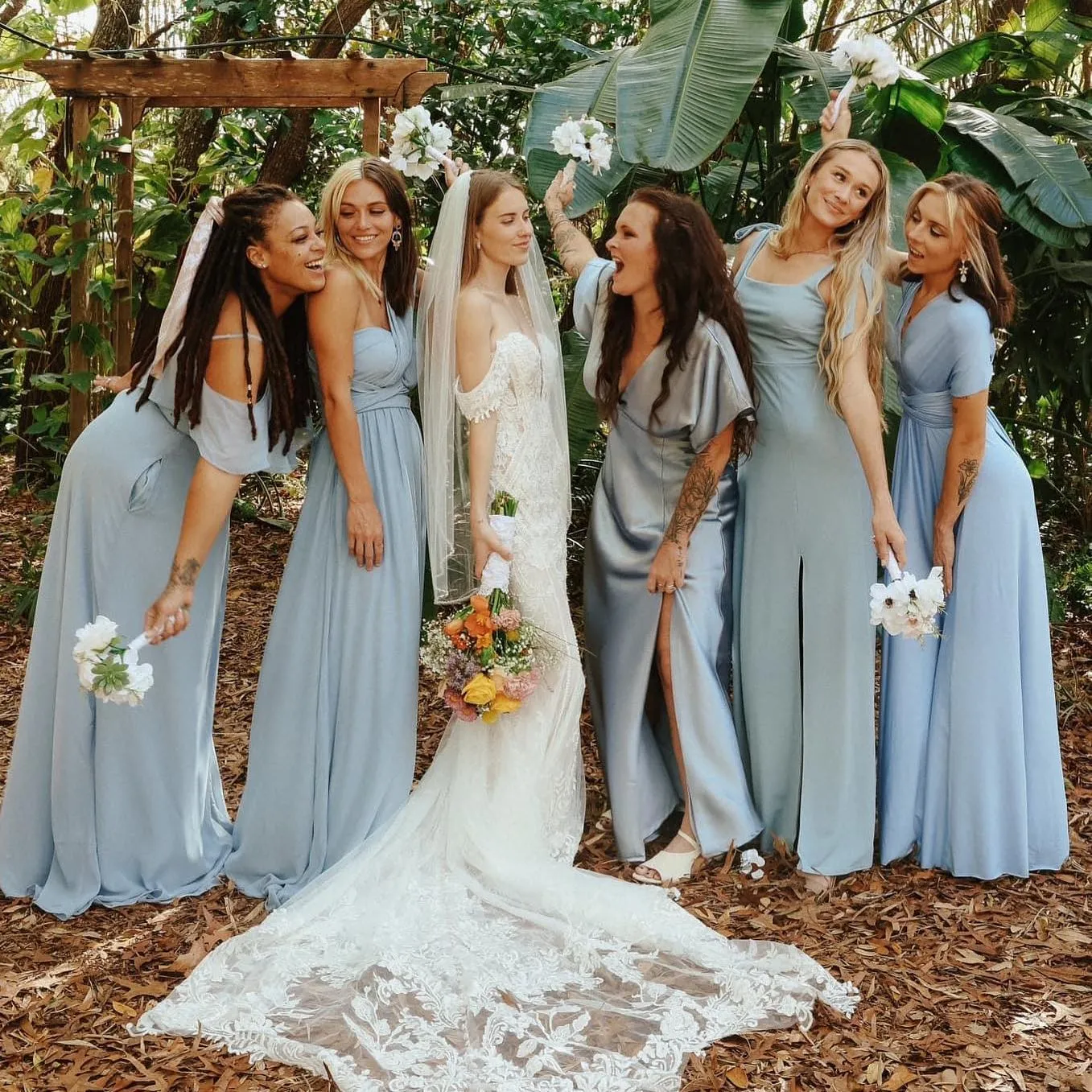 dusty blue long bridesmaid dress