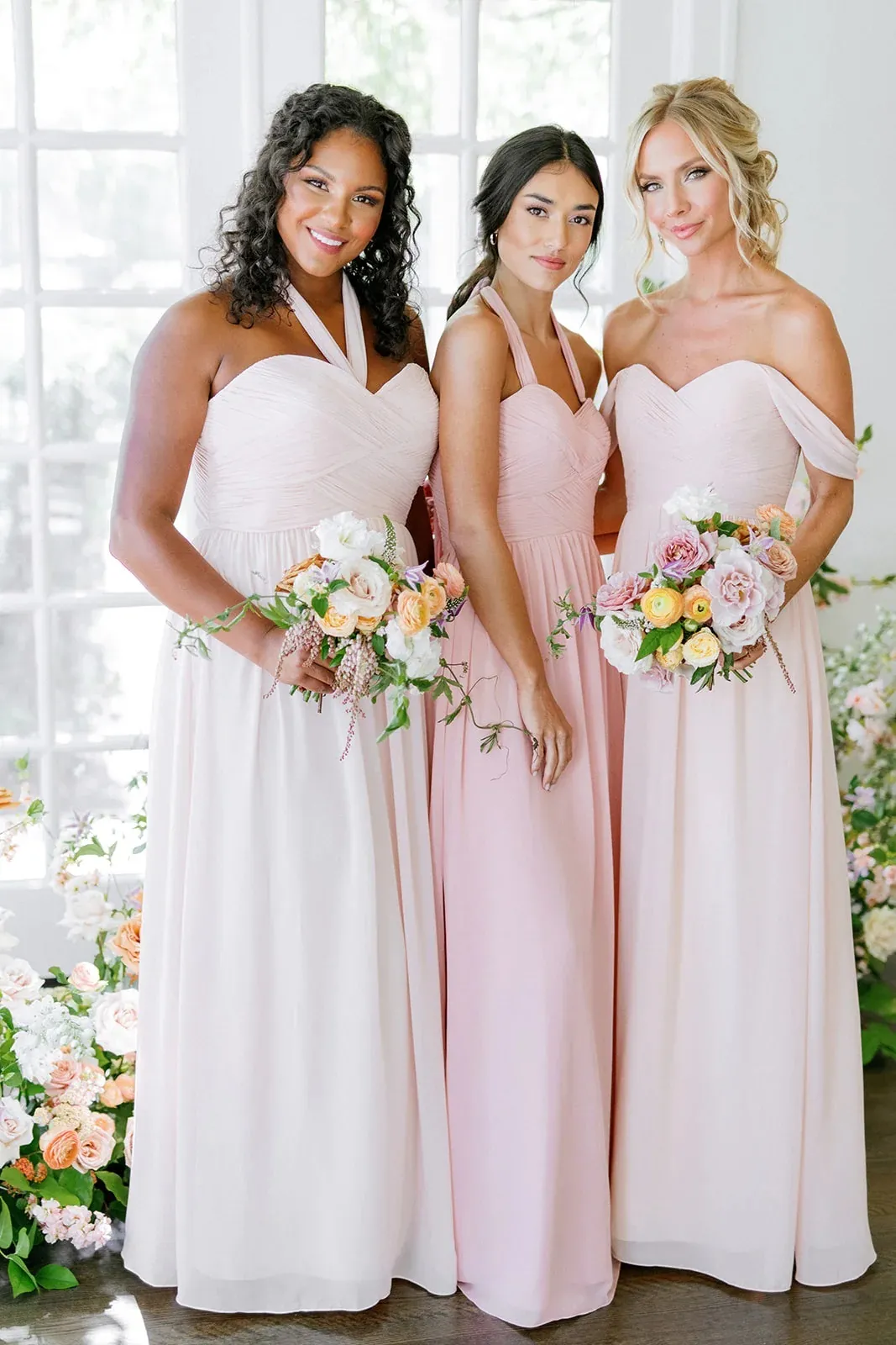 flowy chiffon A line long bridesmaid dress