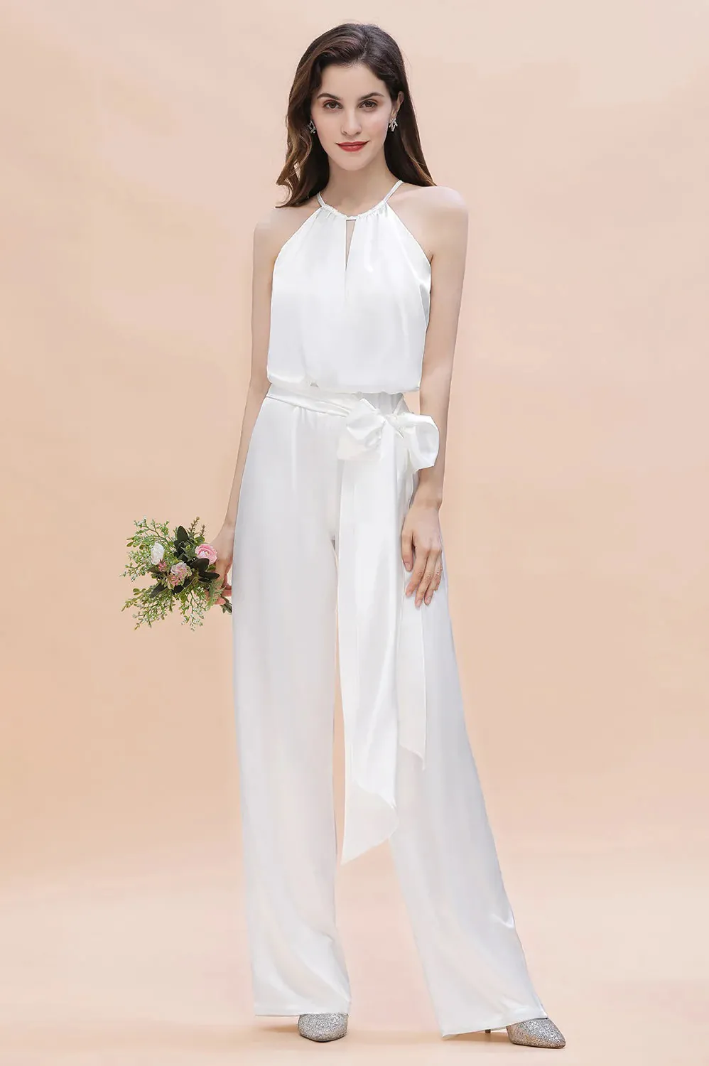 halter white bridal jumpsuit with bowknot halter white bridal jumpsuit with bowknot