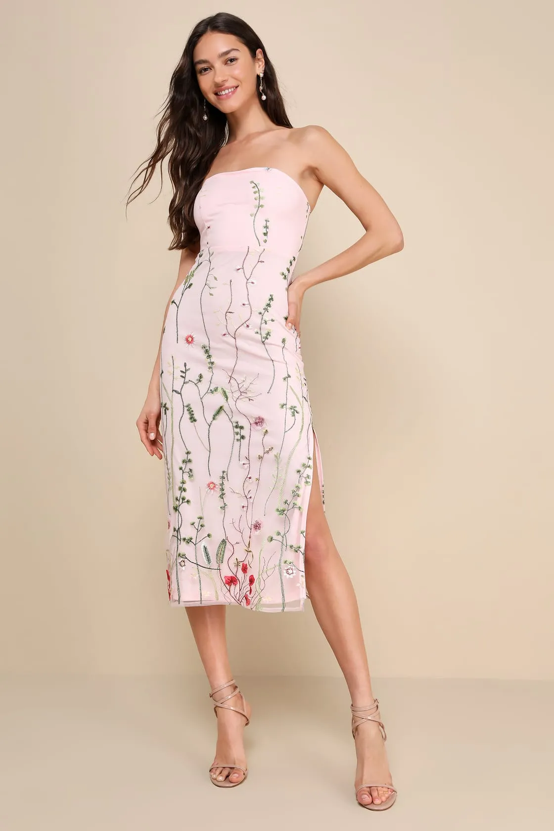 pink floral embroidered sheath midi dress pink floral embroidered sheath midi dress
