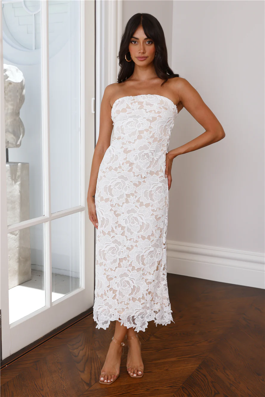 strapless sheath floral lace maxi dress strapless sheath floral lace maxi dress