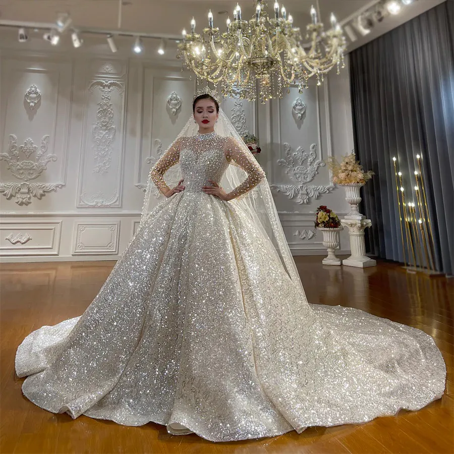 high neck crystals sequin princess wedding dress high neck crystals sequin princess wedding dress