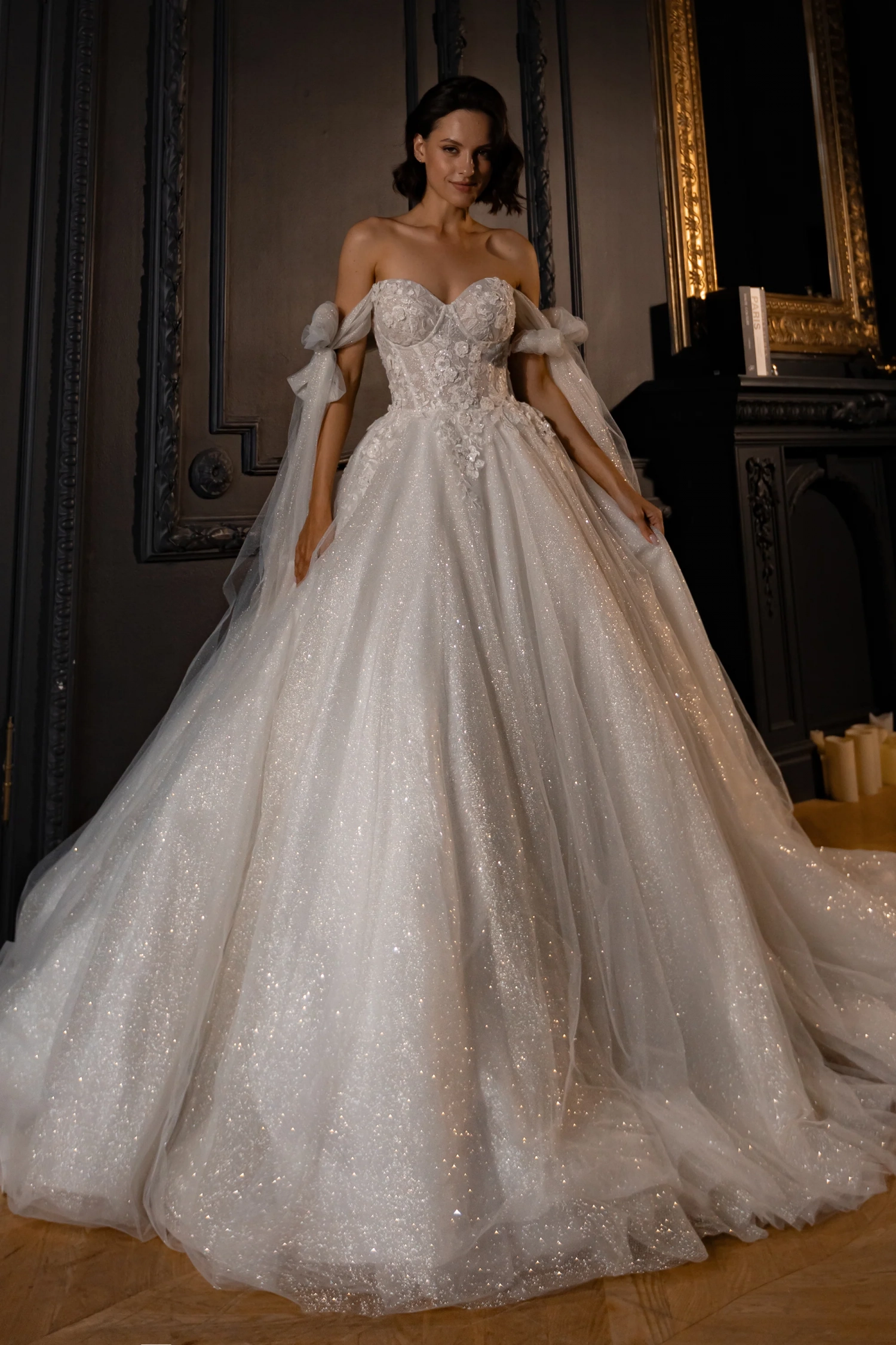 off shoulder floral lace sparkly wedding ball gown off shoulder floral lace sparkly wedding ball gown