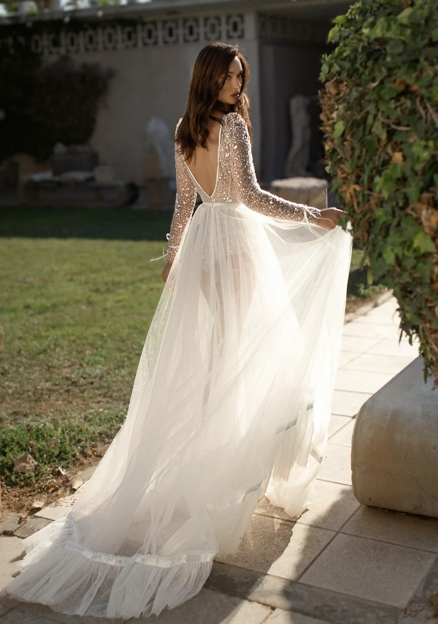 shimmering low v back sheer wedding dress shimmering low v back sheer wedding dress