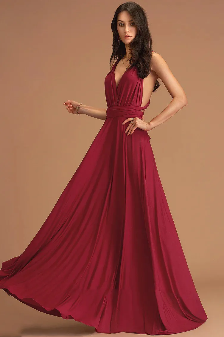 flowy dark red chiffon V-neck prom dress .jpg flowy dark red chiffon v neck prom dress