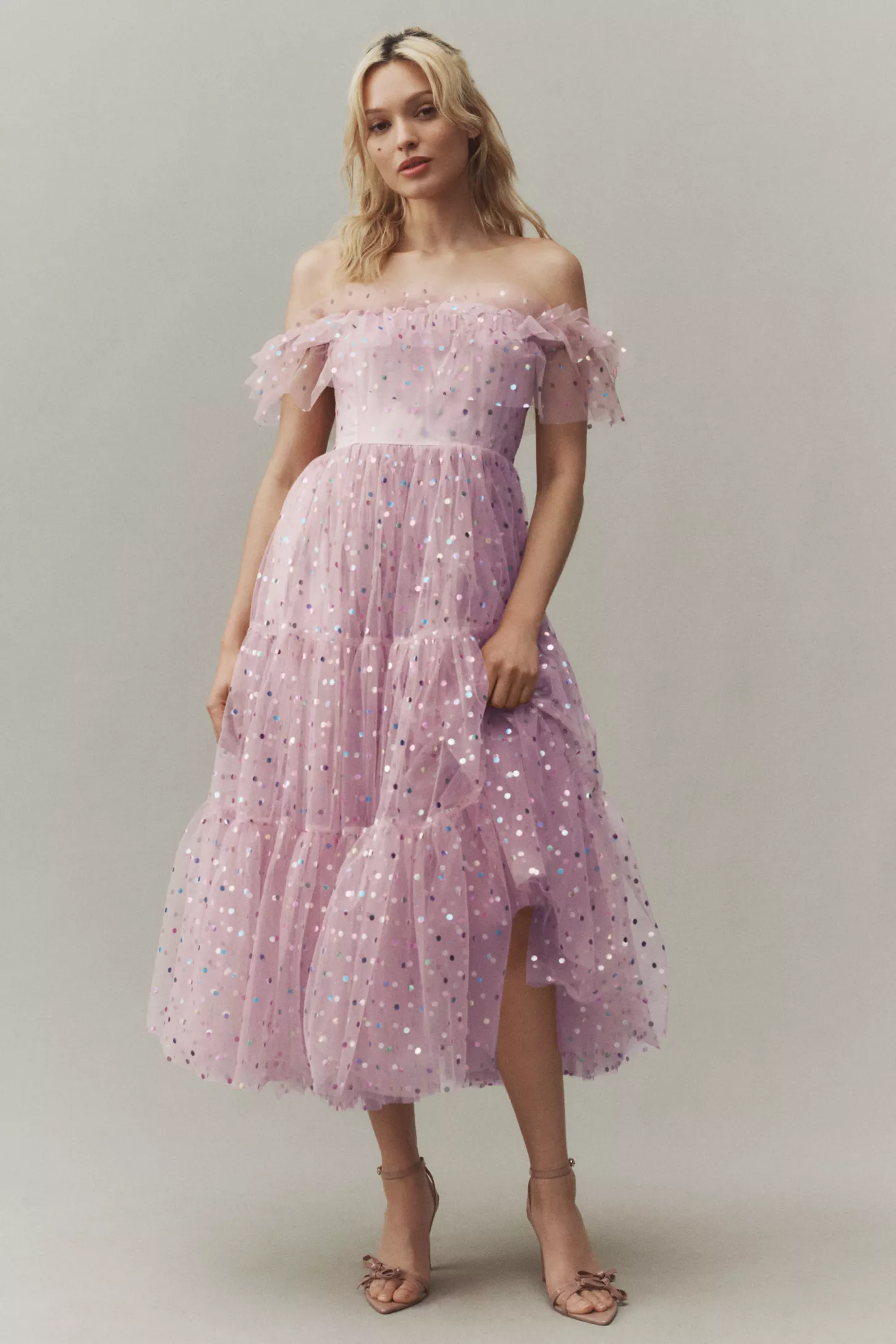 romantic pink polka dotted tulle birthday dress