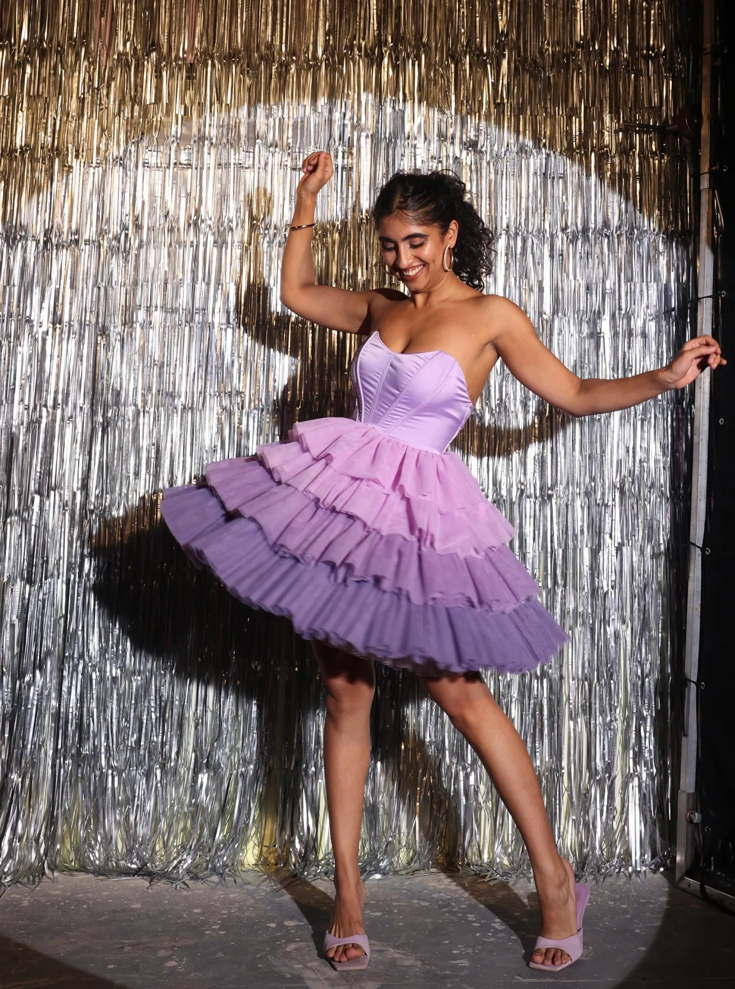 strapless tiered A line short party dress