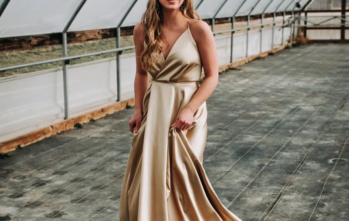 solid satin prom dress