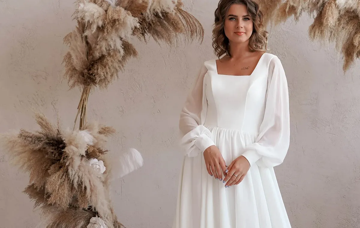 Fully Pearled Bishop Sleeve Sheath Gown