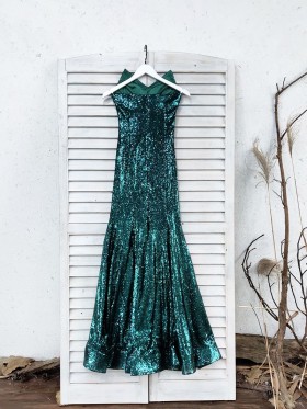 dark green sequin prom dress