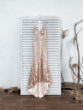 explosive striped gold sequin prom dress