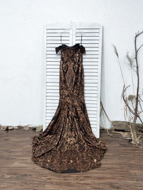 gold sequin and black lining dress