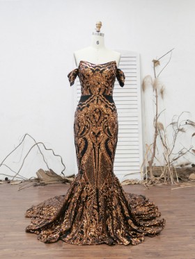 gold sequin and black lining floor length prom gown gold sequin and black lining floor length prom gown