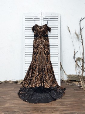 gold sequin on black lining prom dress gold sequin on black lining prom dress