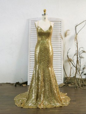 gold sequin prom dress