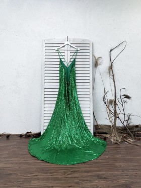 green sequin dress with spaghetti straps