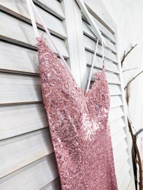 pink lace appliqued sequin dress