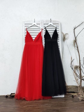 sheer tulle prom dress