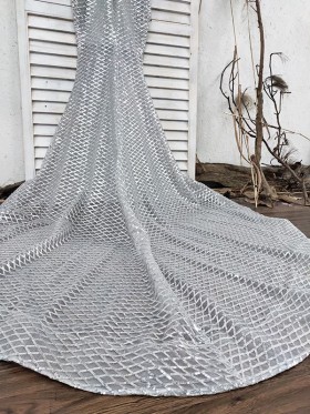 silver mesh sequin long train