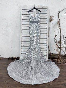 silver mesh sequin mermaid long prom dress silver mesh sequin mermaid long prom dress