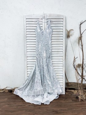 silver sequin prom dress