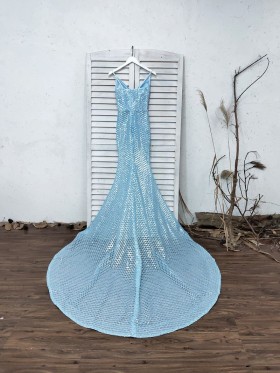 sky blue rhombus pattern sequin prom dress with long train sky blue rhombus pattern sequin prom dress with long train