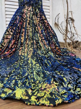 sparkling galaxy sequins long train