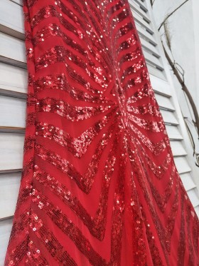 sparkly red striped sequin fabric