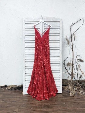 sparkly red striped sequin open back prom dress with spaghetti straps sparkly red striped sequin open back prom dress with spaghetti straps