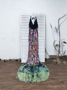 sparkly shiny rainbow sequin prom dress with long train sparkly shiny rainbow sequin prom dress with long train