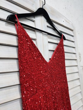 V neck red linear sequin dress V neck red linear sequin dress
