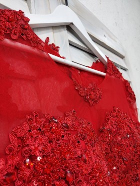 beaded red illusion lace