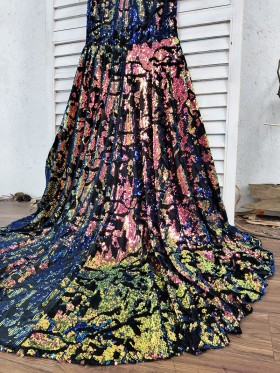 bedazzled galaxy sequin long prom dress