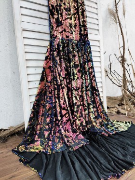 bedazzled galaxy sequin on black mesh